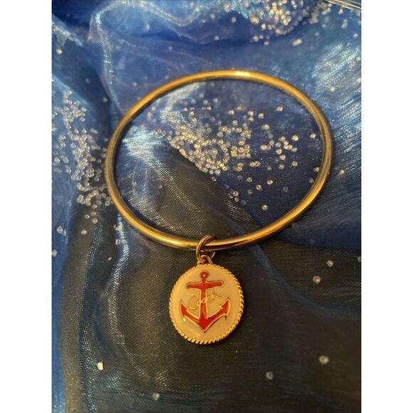 Signed Coach Bangle NY Rose Gold Colored Cuff Bracelet With Anchor Charm size 7. - Picture 1 of 8